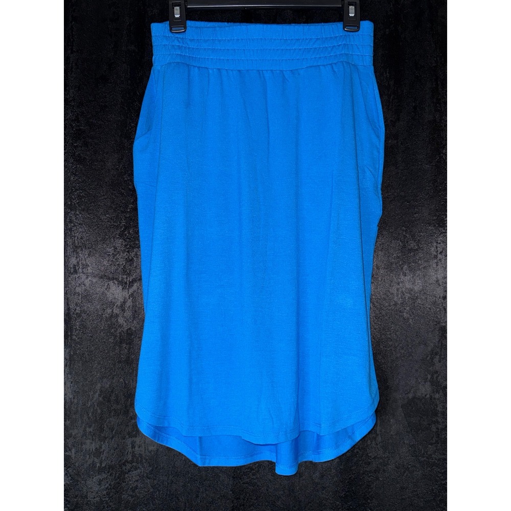 Zenana Women Blue Jersey Knit Midi Skirt Elastic Waist Pockets RS-8305A Large